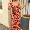 Women LOCCO Suits & Sets<Sunkissed Sweetie Pink Floral Maxi Skirt And Crop Top