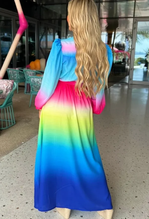 Women JUS DE POM Summer Dresses<Sunset Sky Blue Ombre Long Sleeve Maxi Dress