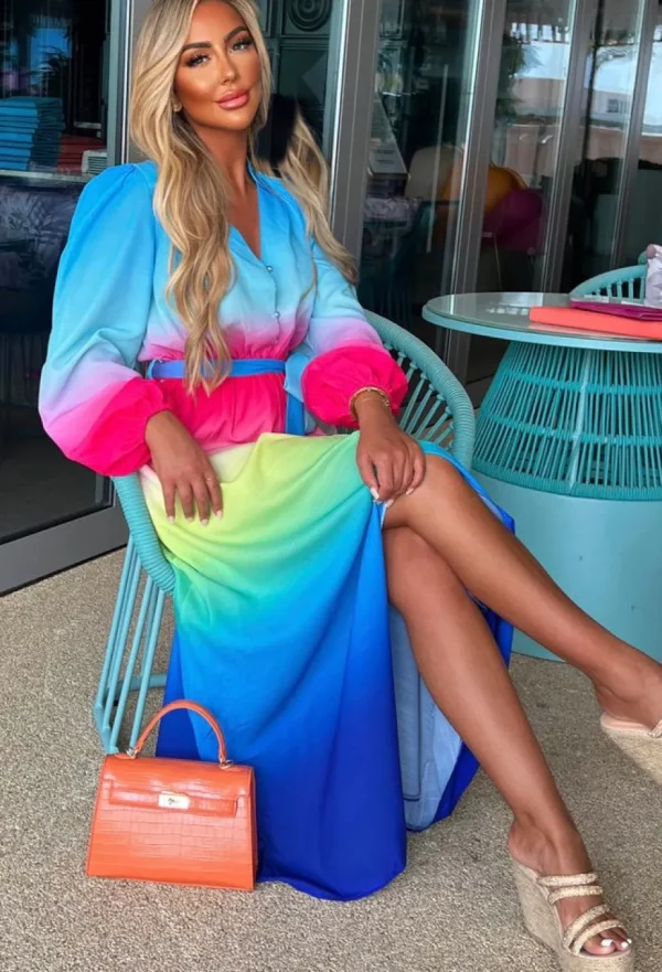 Women JUS DE POM Summer Dresses<Sunset Sky Blue Ombre Long Sleeve Maxi Dress