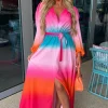 Women JUS DE POM Summer Dresses<Sunset Sky Pink Ombre Long Sleeve Maxi Dress