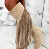 Women STEPHAN Boots<Sweet Moments Cream Suede Tassel Knee High Boots