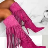 Women STEPHAN Boots<Sweet Moments Hot Pink Suede Tassel Knee High Boots