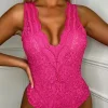 Women BY SWAN Bodysuits<Sweetheart Pink Crochet Lace Bodysuit