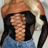 Women MW STUDIO Tops<Taste Of Paradise Black Cut Out Mesh Hotfix Bodysuit