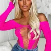 Women MW STUDIO Tops<Taste Of Paradise Pink Cut Out Mesh Hotfix Bodysuit