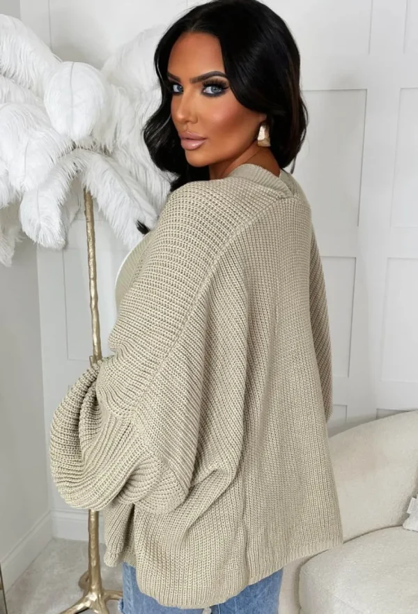 Women STYLEWISE Tops<That Effortless Look Beige Balloon Sleeve Knitted Cardigan