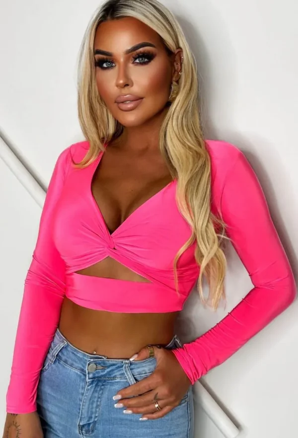 Women STYLEWISE Tops<That Feeling Hot Pink Stetch Cut Out Crop Top