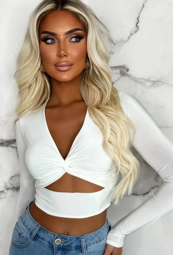 Women STYLEWISE Tops<That Feeling White Stetch Cut Out Crop Top