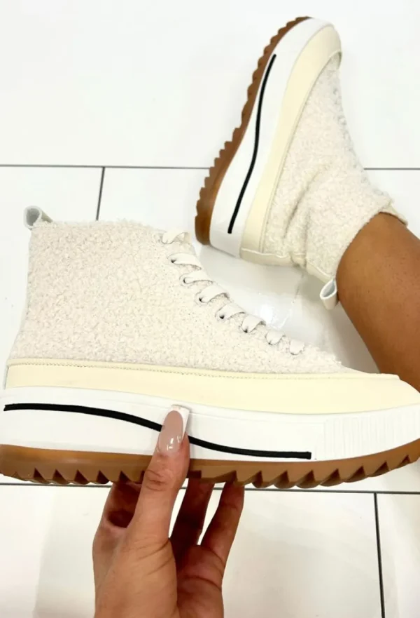 Women STEPHAN Flats<That Girl Cream Fleece High Top Trainer