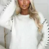 Women VJK Tops<Time After Love Cream Black Stitch Detail Trim Oversized Knitted Jumper