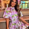 Women FORELLA Summer Dresses<Tipsy Tea Party White High Neck Floral Mini Dress