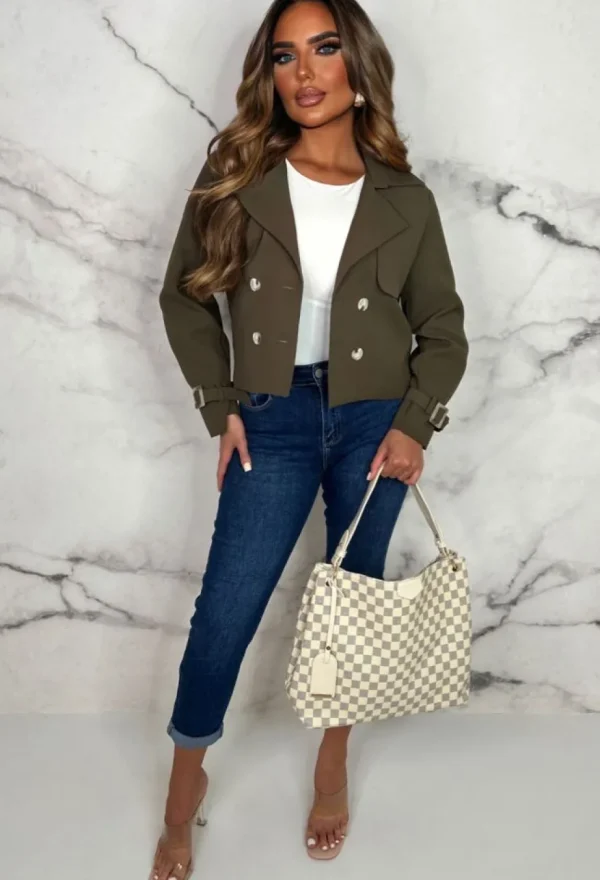 Women CHERRY KOKO Coats And Jackets<Trenched In Love Khaki Cropped Trench Jacket