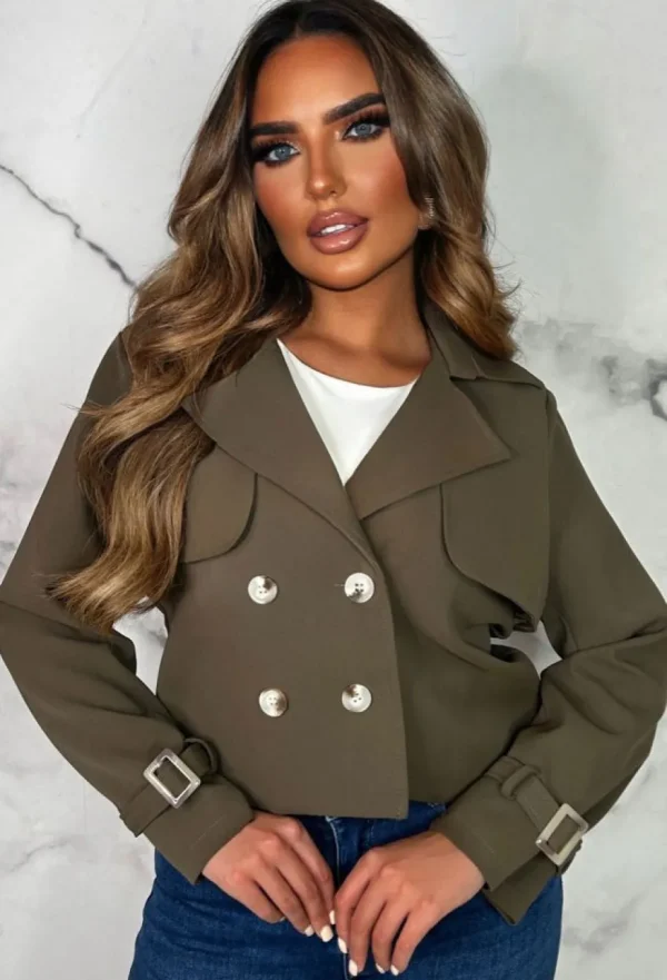 Women CHERRY KOKO Coats And Jackets<Trenched In Love Khaki Cropped Trench Jacket