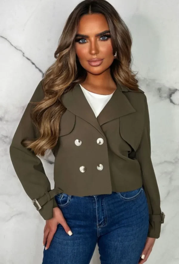 Women CHERRY KOKO Coats And Jackets<Trenched In Love Khaki Cropped Trench Jacket