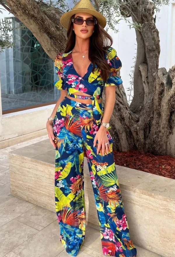 Women FP u0026 CO Suits & Sets<Tropic Tease Blue Tropical Print Wide Leg Co-Ord Set