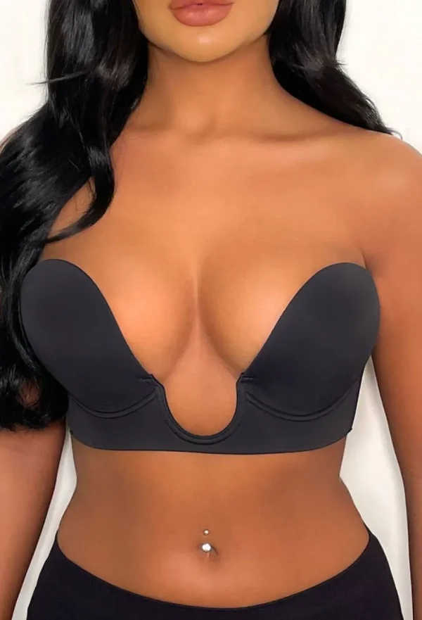 Women PERFECTION BEAUTY Bras & Shapewear<Ultimate Push Up Deep Plunge Black Backless Stick On Side Panel Bra