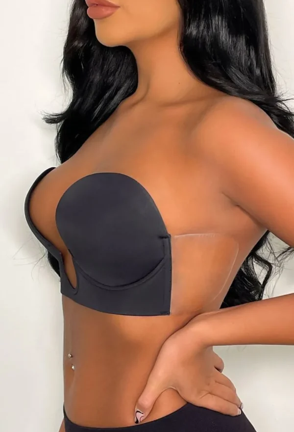 Women PERFECTION BEAUTY Bras & Shapewear<Ultimate Push Up Deep Plunge Black Backless Stick On Side Panel Bra