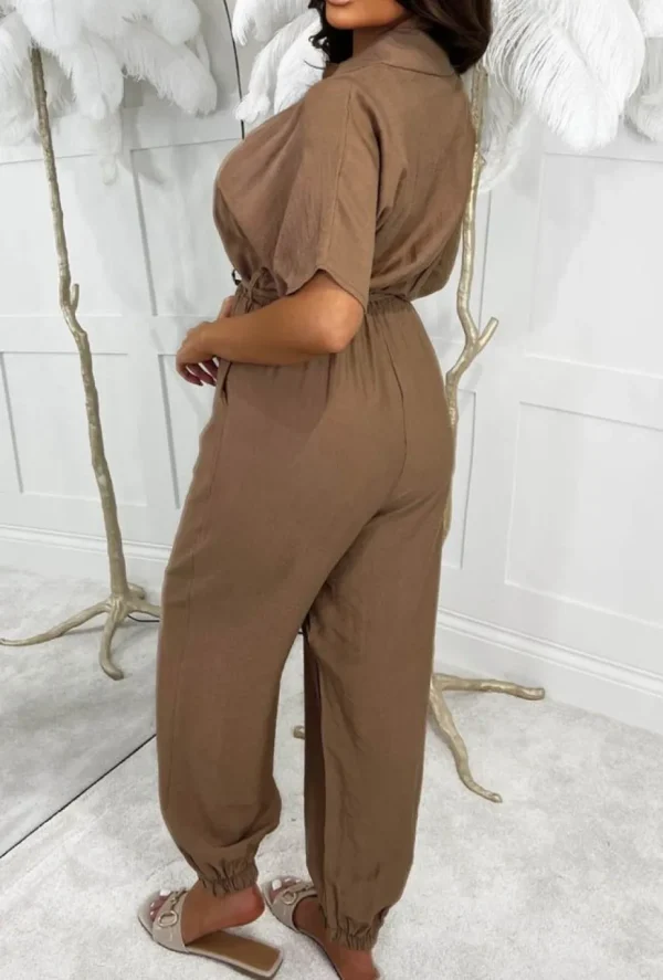 Women COPPEROSE Jumpsuits<Urban Attire Brown Button Front Hareem Belted Jumpsuit