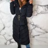 Women BE YOU Coats And Jackets<Urban Chic Black Chevron Belted Hooded Fleece Lined Padded Coat