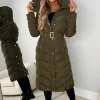 Women BE YOU Coats And Jackets<Urban Chic Khaki Chevron Belted Hooded Fleece Lined Padded Coat