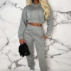 Women STYLEWISE Loungewear<Urban Lounge Grey Cropped Hooded Two Piece Loungewear Set