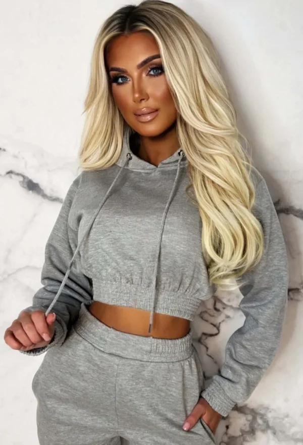 Women STYLEWISE Loungewear<Urban Lounge Grey Cropped Hooded Two Piece Loungewear Set