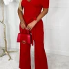 Women SOFT TOUCH Jumpsuits<Utterly Yours Red Cross Over Ruched Wide Leg Belted Jumpsuit