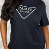 Women Stylewise Tops<Vibing In Paris Black Paris Printed T-Shirt