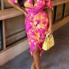 Women NBA Dresses<Vivid Glam Pink Stretch Printed Ruched Midi Dress