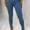 Women LA BELLE Jeans<Wrapped In Desire Mid Blue Cut Out High Waisted Stretch Skinny Jeans