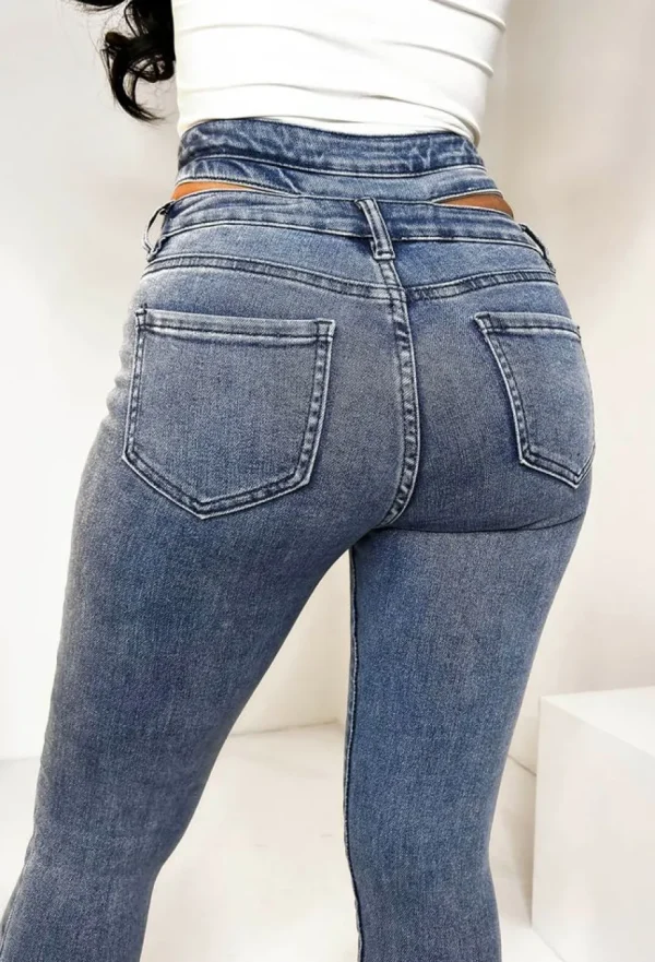 Women LA BELLE Jeans<Wrapped In Desire Mid Blue Cut Out High Waisted Stretch Skinny Jeans