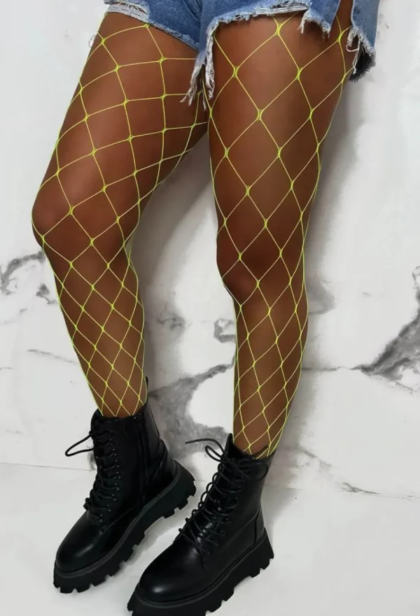 Women J5 Fashion Tights<You Glow Girl Yellow Neon Fishnet Tights