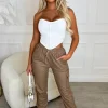 Women CHERRY KOKO Trousers & Leggings<Your Destiny Taupe Faux Leather Elasticated Hem Cargo Trouser