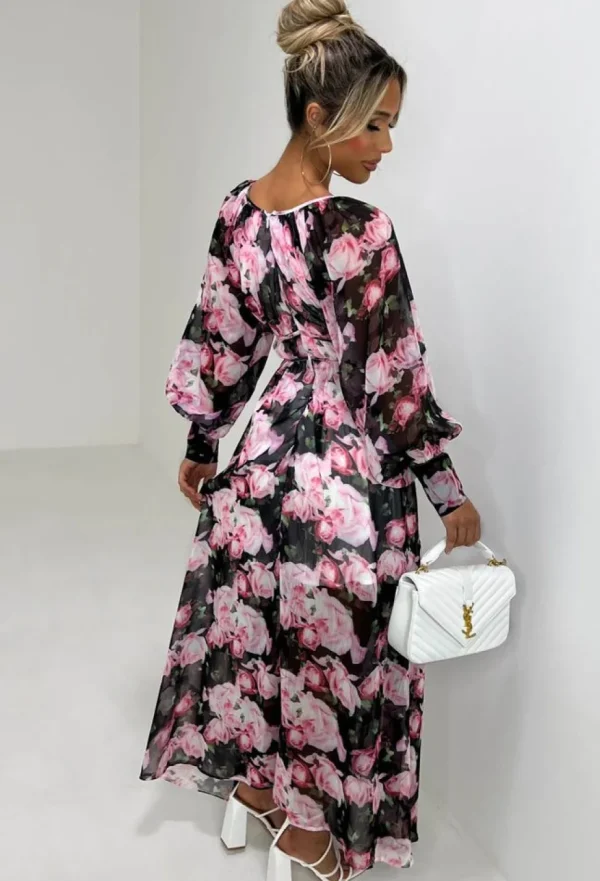 Women DANITY Dresses<Your Love Affair Black Floral Chiffon Long Sleeve Maxi Dress