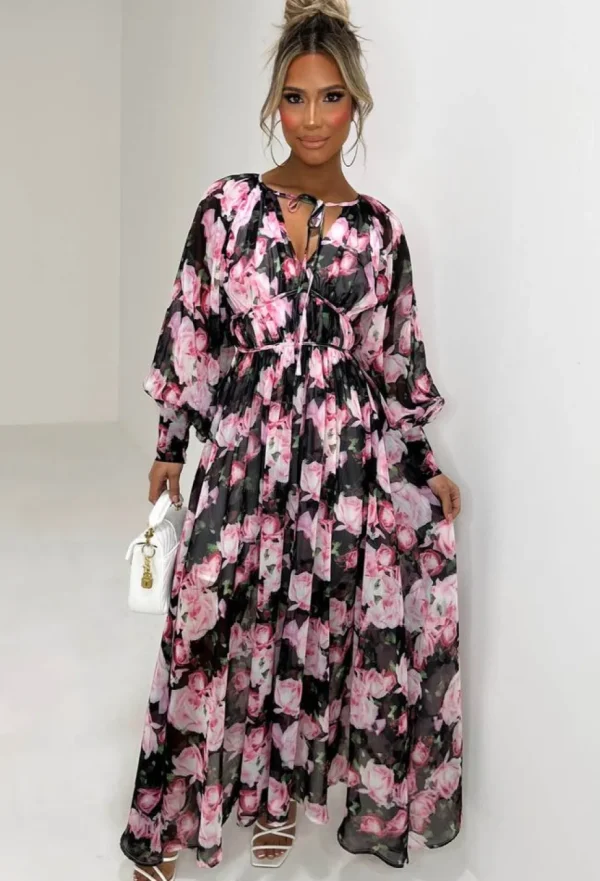 Women DANITY Dresses<Your Love Affair Black Floral Chiffon Long Sleeve Maxi Dress