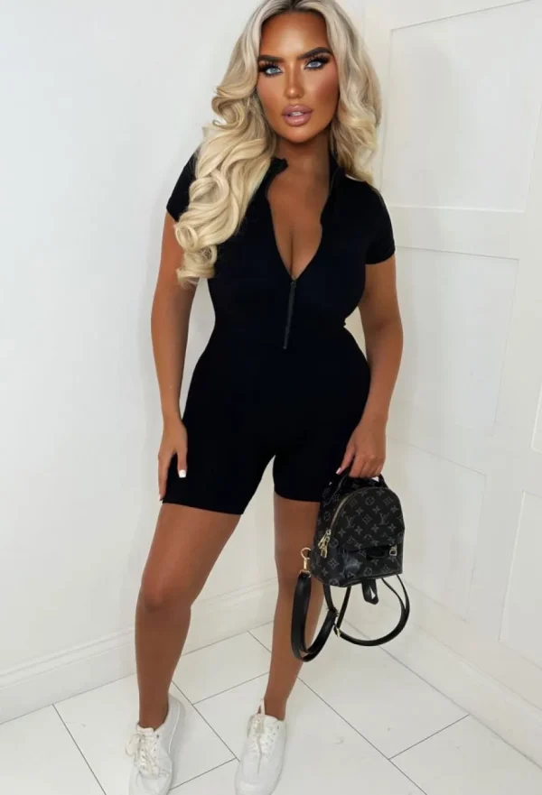 Women BE YOU Loungewear<Zip It Black Zip Front Athleisure Playsuit